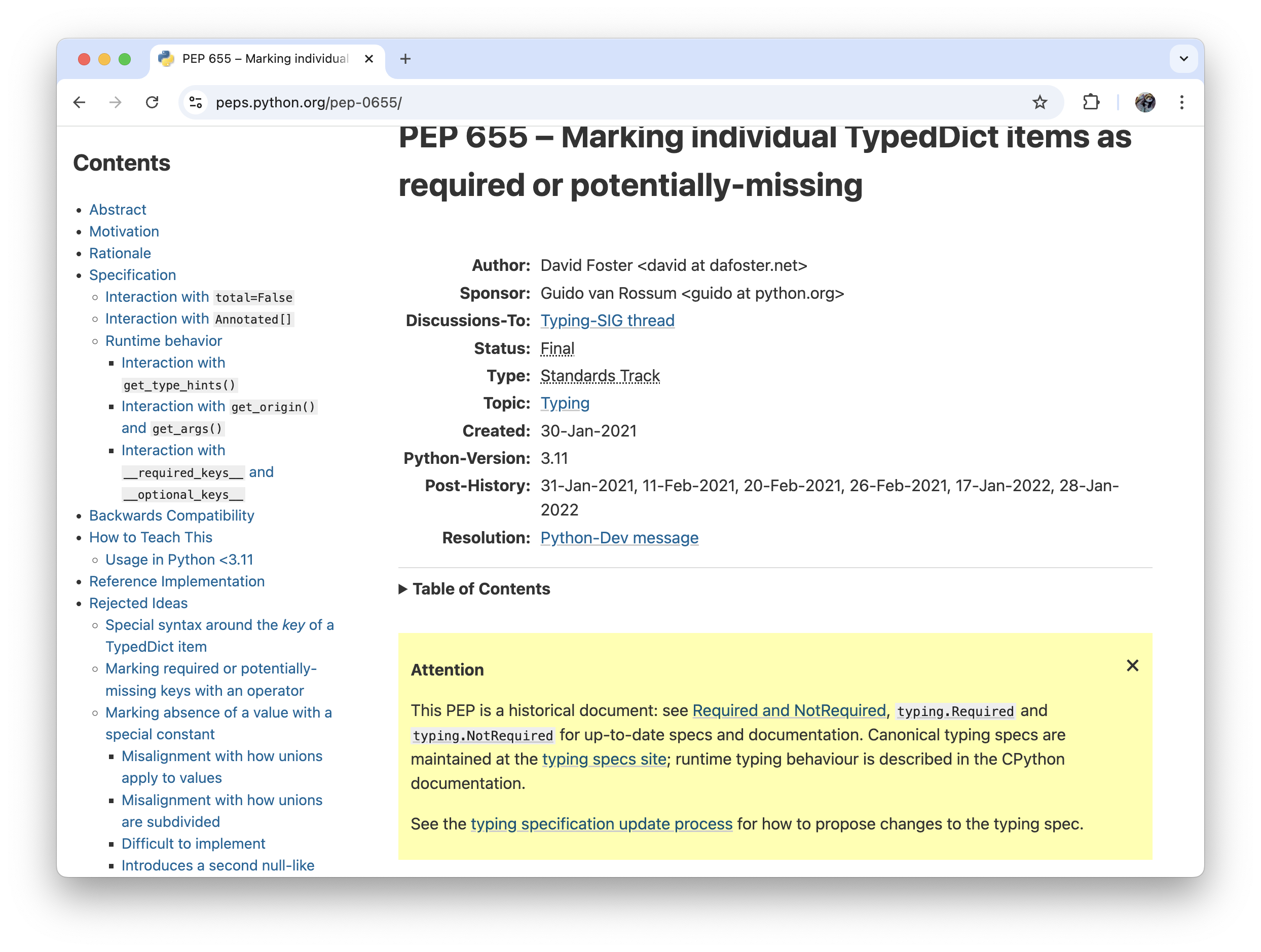 「Attention」の中で型ヒントのドキュメントを参照している